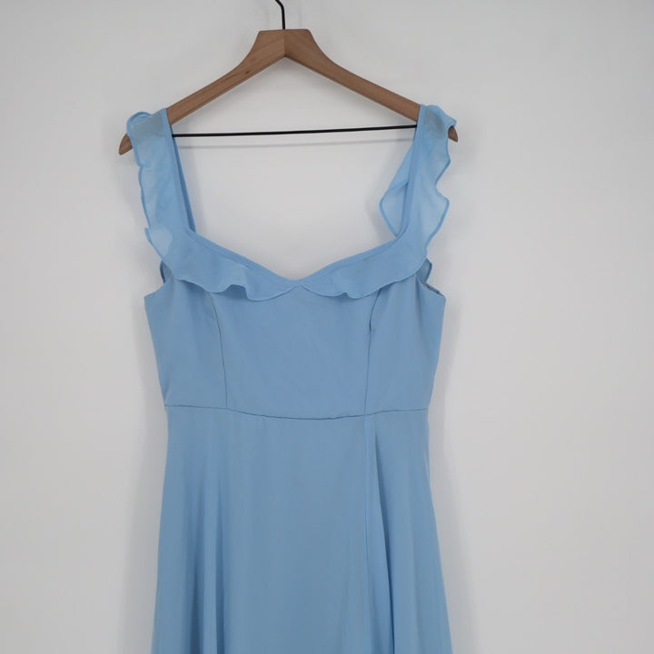 Lulus Dreamy Admiration Maxi Dress Womens Large Light Blue Ruffled Front Slit