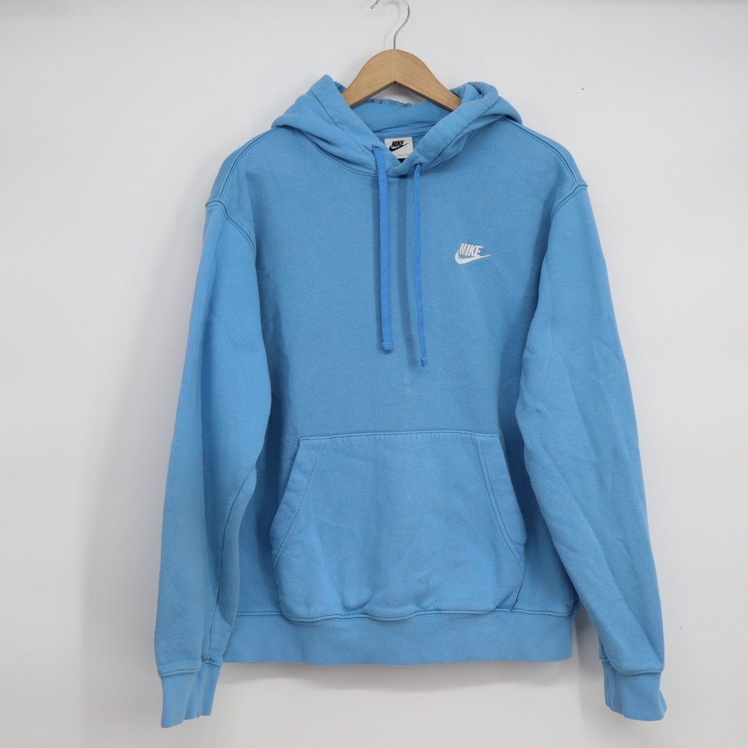 Nike Mens Fleece Pullover Hoodie Light Blue Embroidered Logo Sweatshirt M