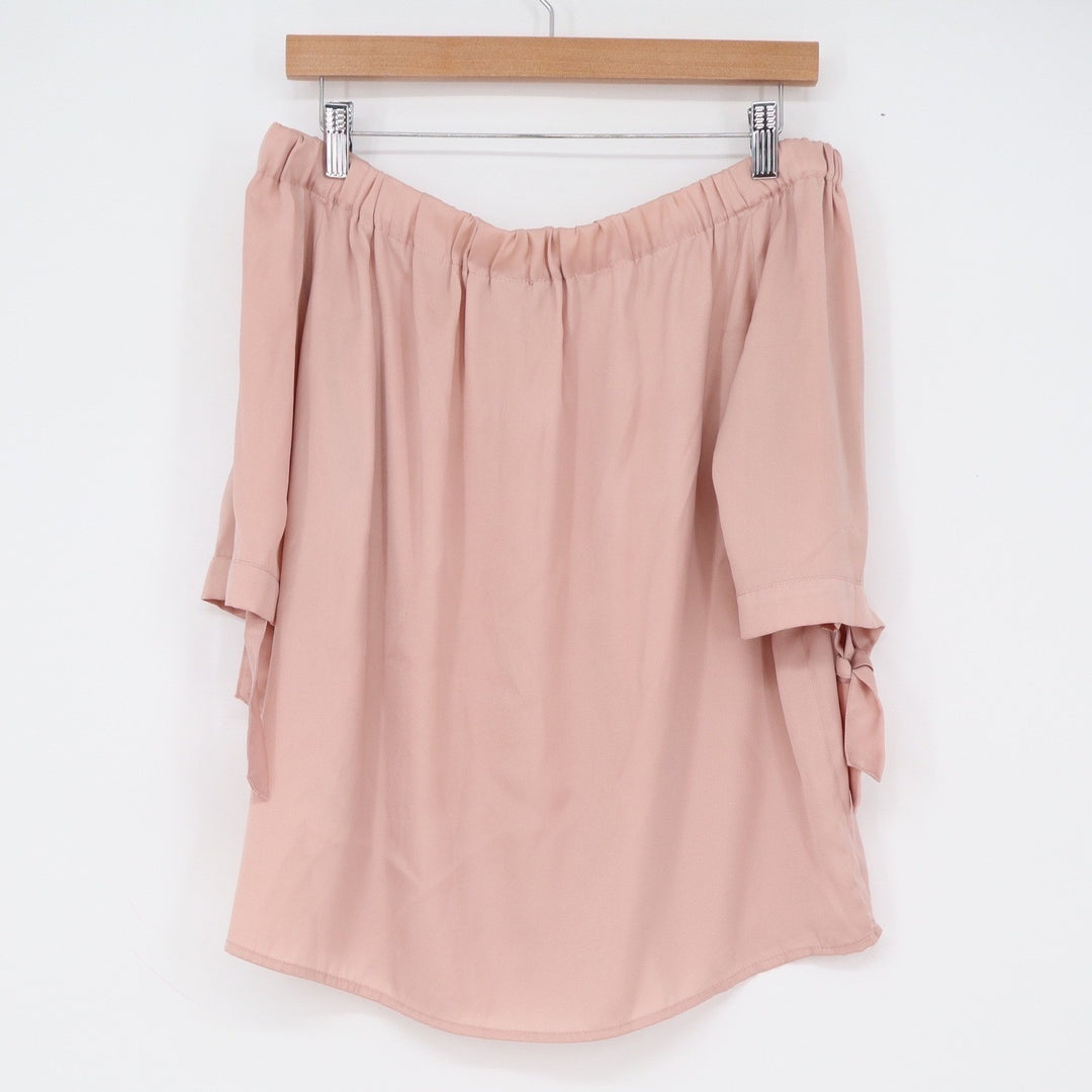 HM Pink Off The Shoulder Tie Sleeve Blouse Size 8 Dusty Rose 8