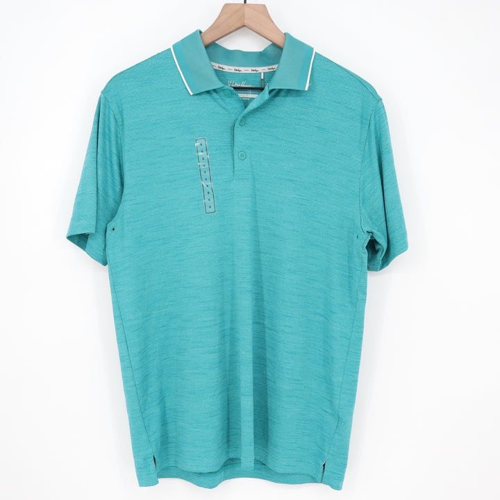 Walter Hagen Mens P11 Birdseye Athletic Fit Golf Polo Shirt Aqua Blue Small NEW
