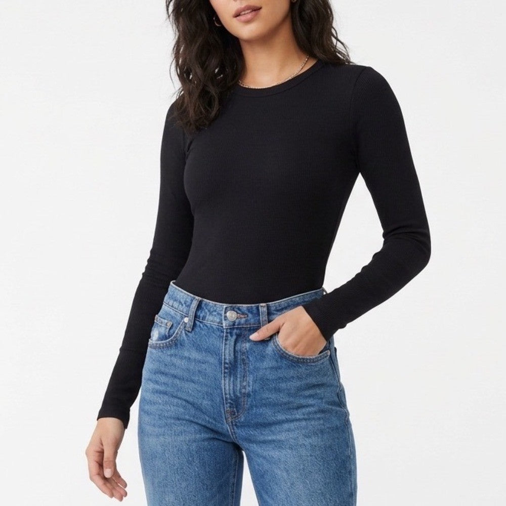 Naked Wardrobe Black Long Sleeve Open Back Cutout Bodysuit Size M