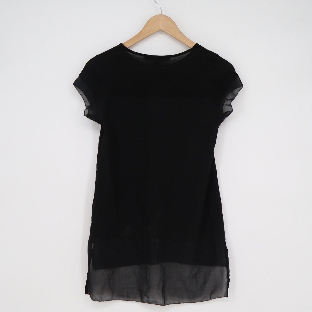 French Connection Black Short Sleeve Layered Chiffon Hem Top XS 765ZM