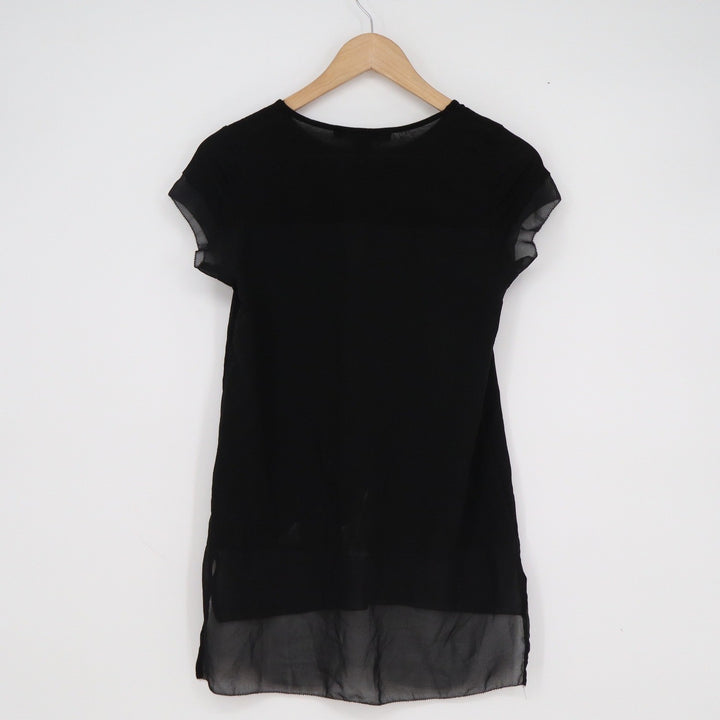 French Connection Black Short Sleeve Layered Chiffon Hem Top XS 765ZM