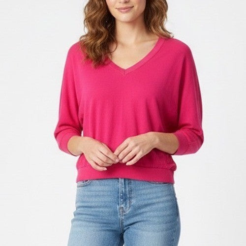 Splendid V Neck Dolman Sleeve Top Raspberry Pink Cotton Size Small
