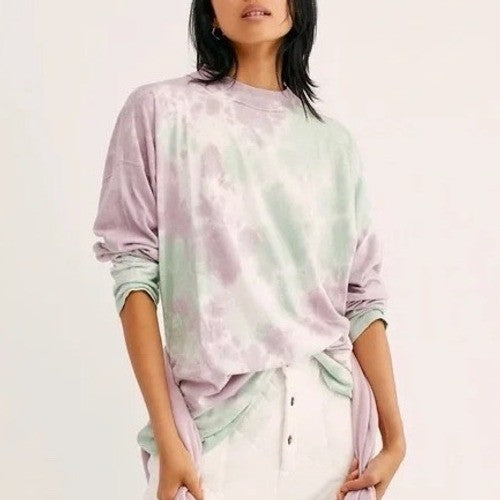Free People We the Free Shirt Womens XS Multicolor Tie Dye Long Sleeve Mock Neck
