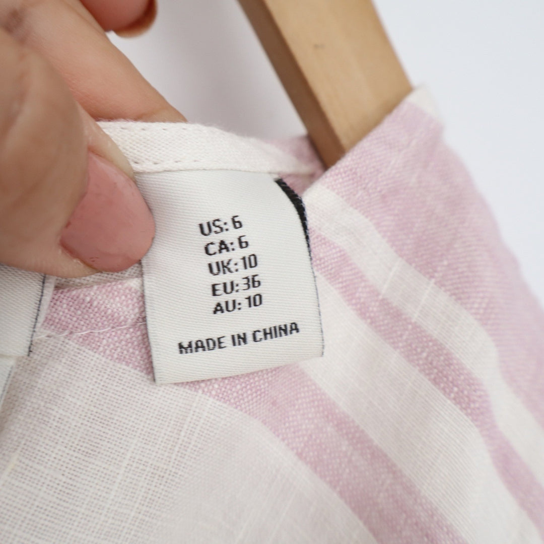 Rachel Zoe Pink Tan Striped 100% Linen Sleeveless Shift Dress Womens Size 6