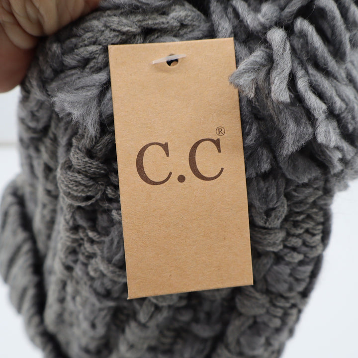 C.C Beanie Women OS Lt Melange Grey Cable Knit Pom-Pom New