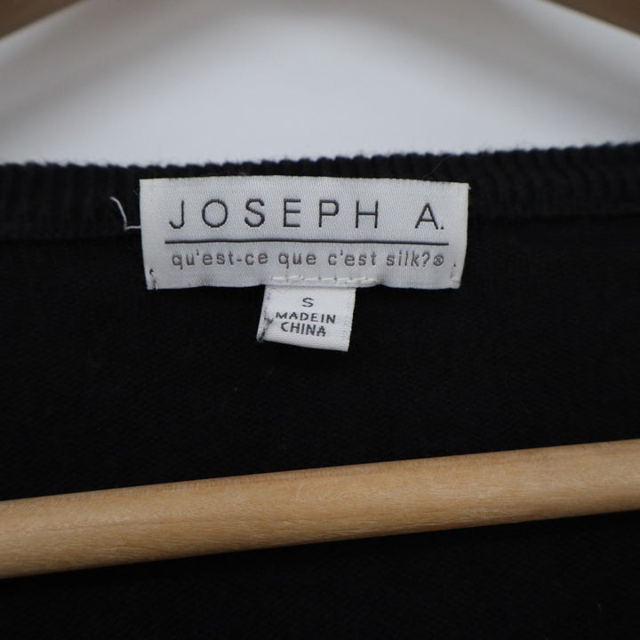 Joseph A Black Bow Shoulder Cardigan Sweater Rhinestone Button 3/4 Sleeve Small
