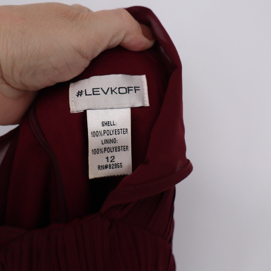 Bill Levkoff Burgundy Illusion Neckline Ruched Maxi Gown Dress Size 12