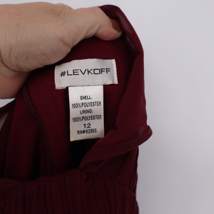 Bill Levkoff Burgundy Illusion Neckline Ruched Maxi Gown Dress Size 12