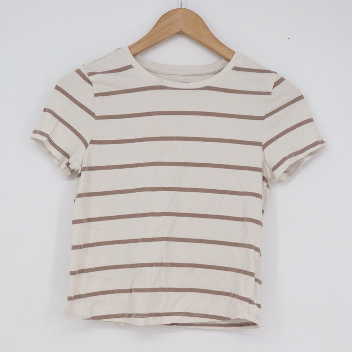 Old Navy Bestee Womens Medium Brown Cream Striped Short Sleeve Crewneck T-Shirt