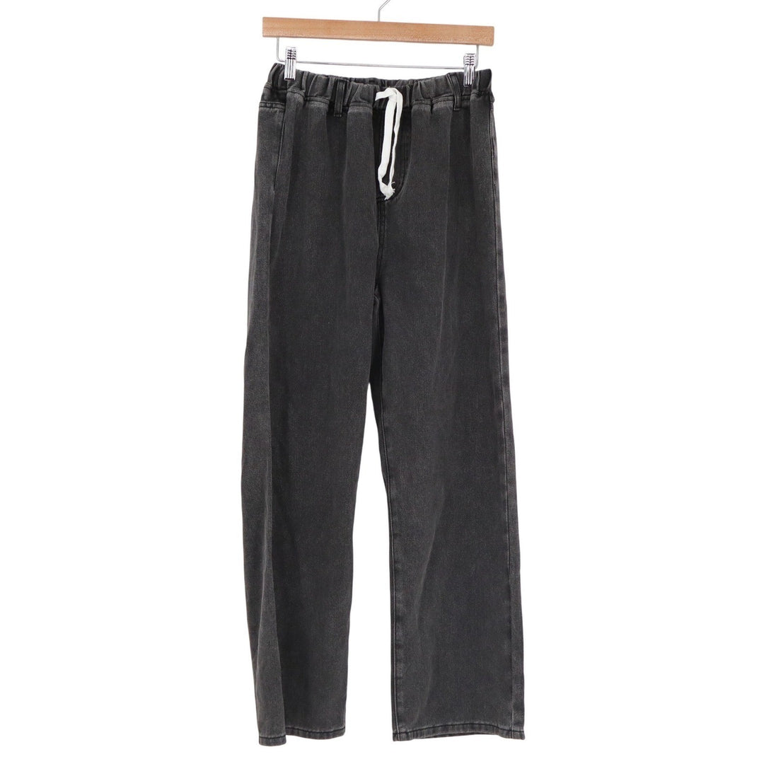 SHEIN Teen Girls Wide Leg Jeans Washed Black Elastic Waist Drawstring Size 16Y