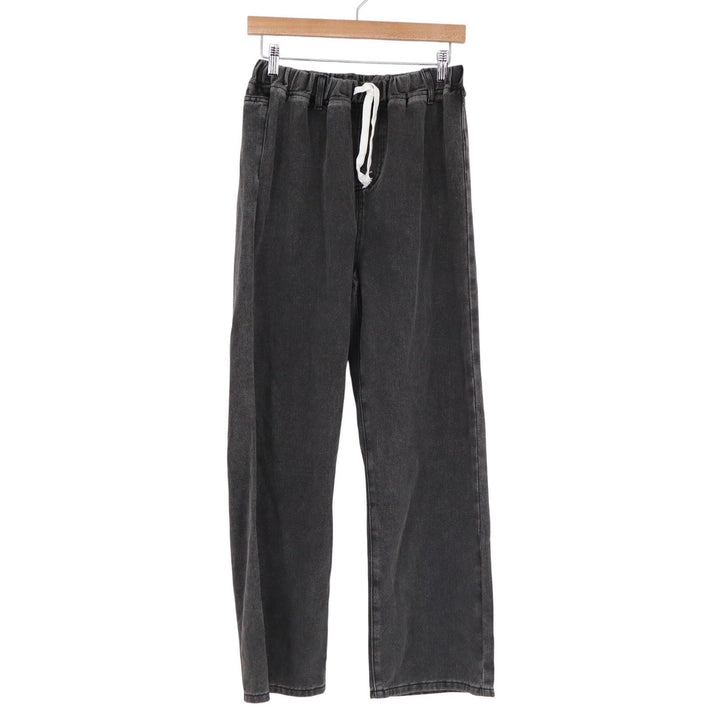 SHEIN Teen Girls Wide Leg Jeans Washed Black Elastic Waist Drawstring Size 16Y
