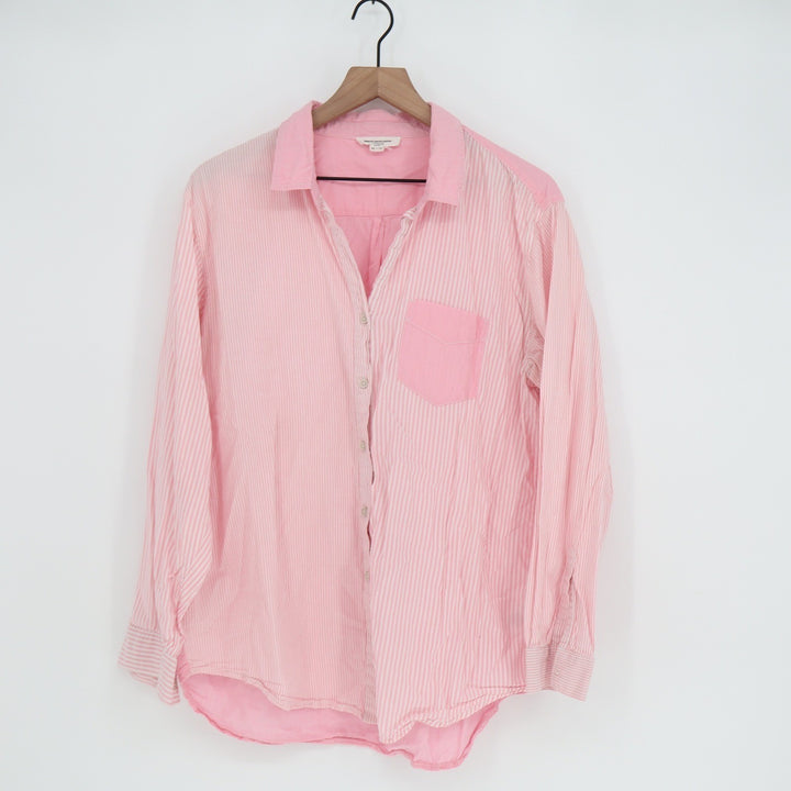 Beachlunchlounge Pink Striped Colorblock Button Down Shirt Womens Large