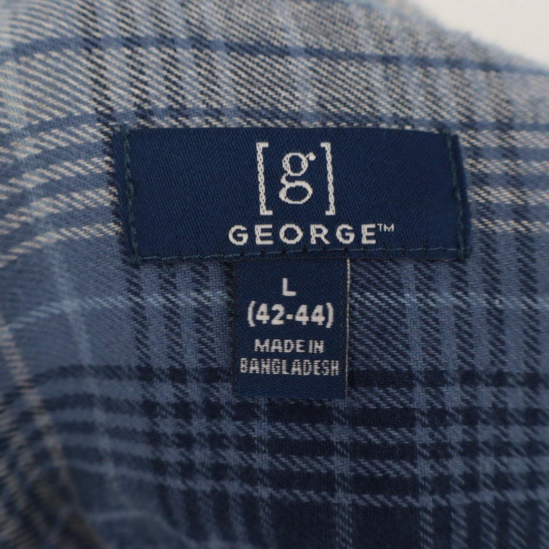 George Plaid Flannel Shirt Long Sleeve Button Down Blue Men's Size L