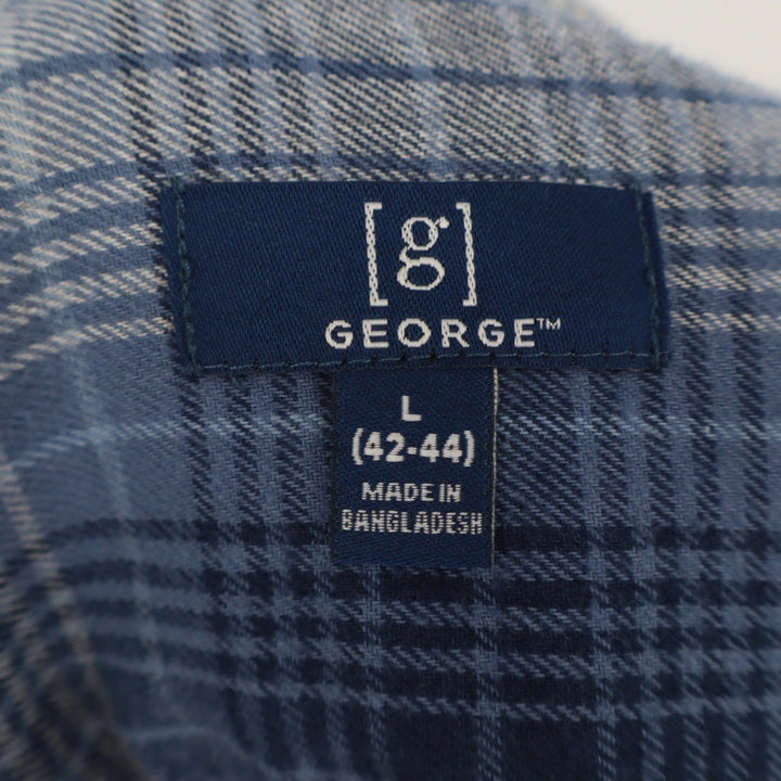 George Plaid Flannel Shirt Long Sleeve Button Down Blue Men's Size L