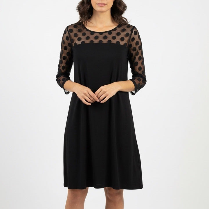 Nina Leonard Black Polka Dot Mesh Sleeve Sheath Dress Size S