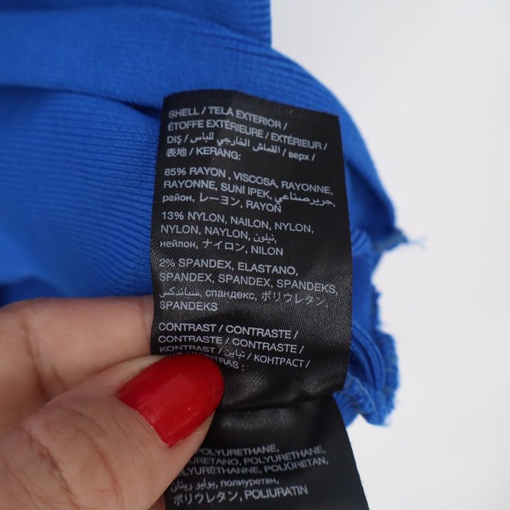 Bebe Royal Blue Peplum Halter Mini Dress Faux Leather Trim Front Zip XS