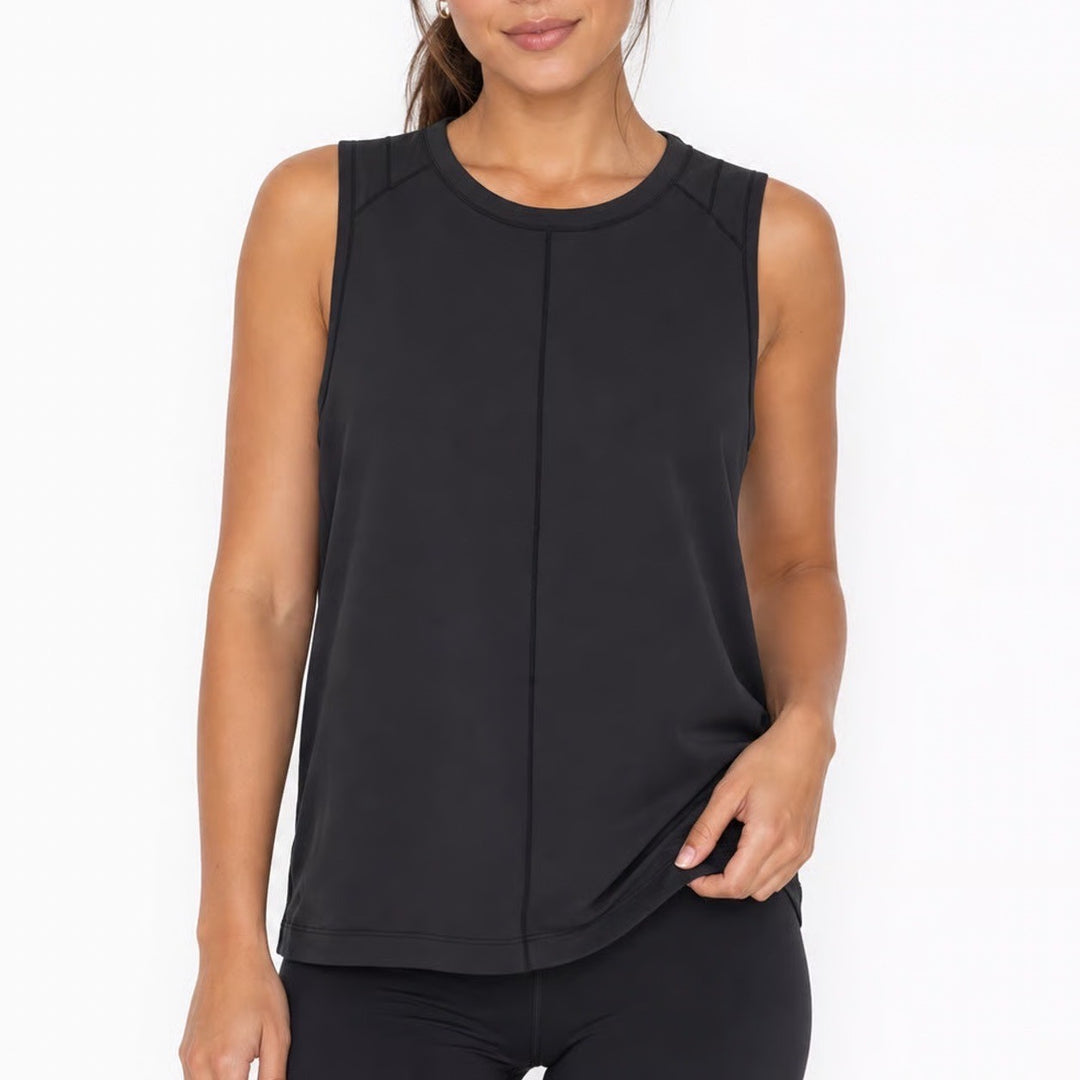 Athleta Sunchaser Tank Black Performance Sleeveless Top Zip Pocket Large