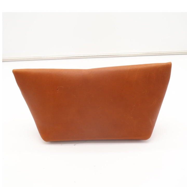 Womens Handbag Brown Honey Cognac Leather Sturdy Zipper Makeup Bag
