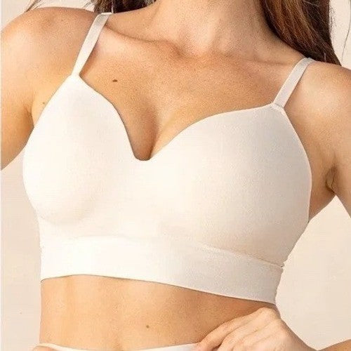 Truekind Supportive Comfort Wireless Shaping Bra Womens M Chai Sweetheart Neck