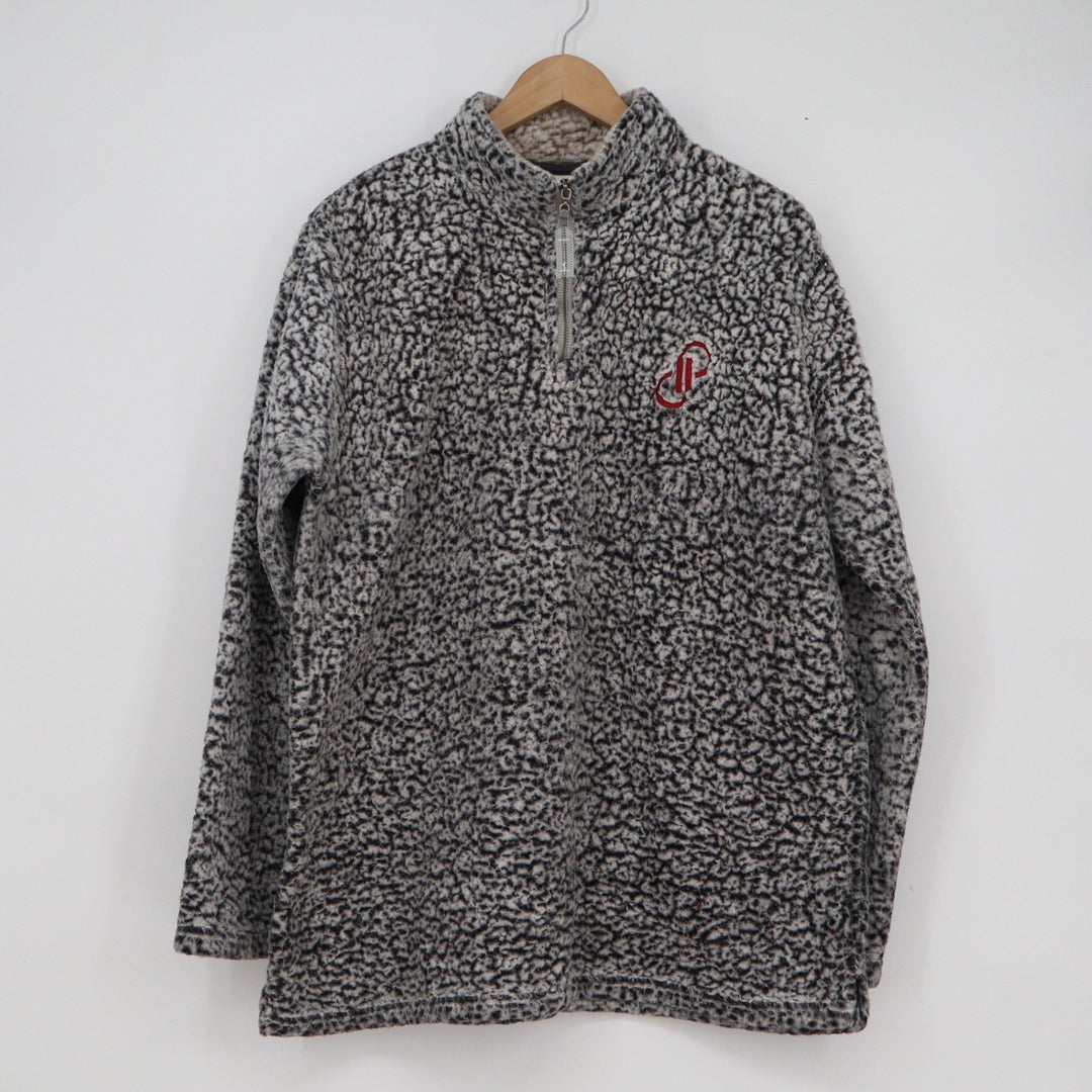 J. America Mens XXL Grey Sherpa Fleece Quarter Zip Pullover Logo Jacket