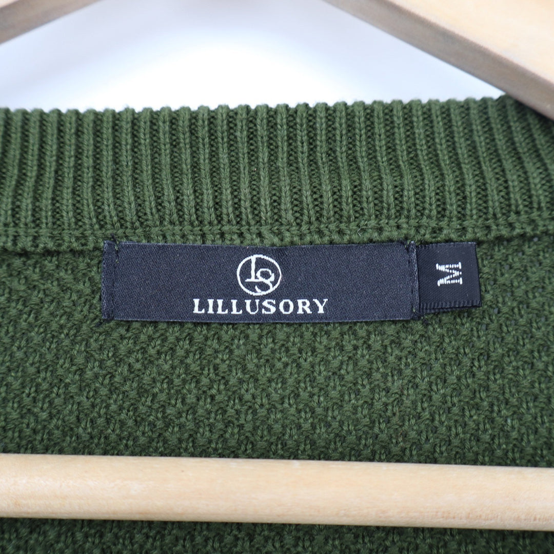 LILLUSORY Womens Olive Green Textured Henley Sweater LS055-A124 Wood Buttons M