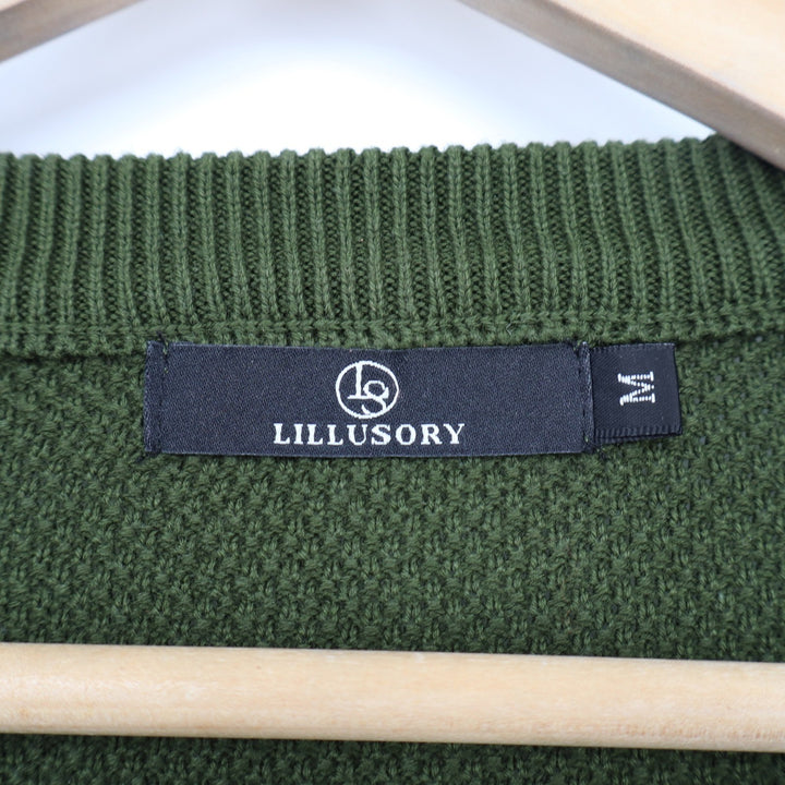 LILLUSORY Womens Olive Green Textured Henley Sweater LS055-A124 Wood Buttons M