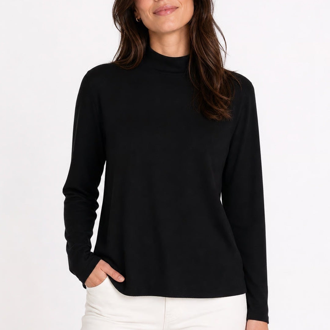 Jones New York Women's Black Mock Neck Long Sleeve Modal Blend Top Size L