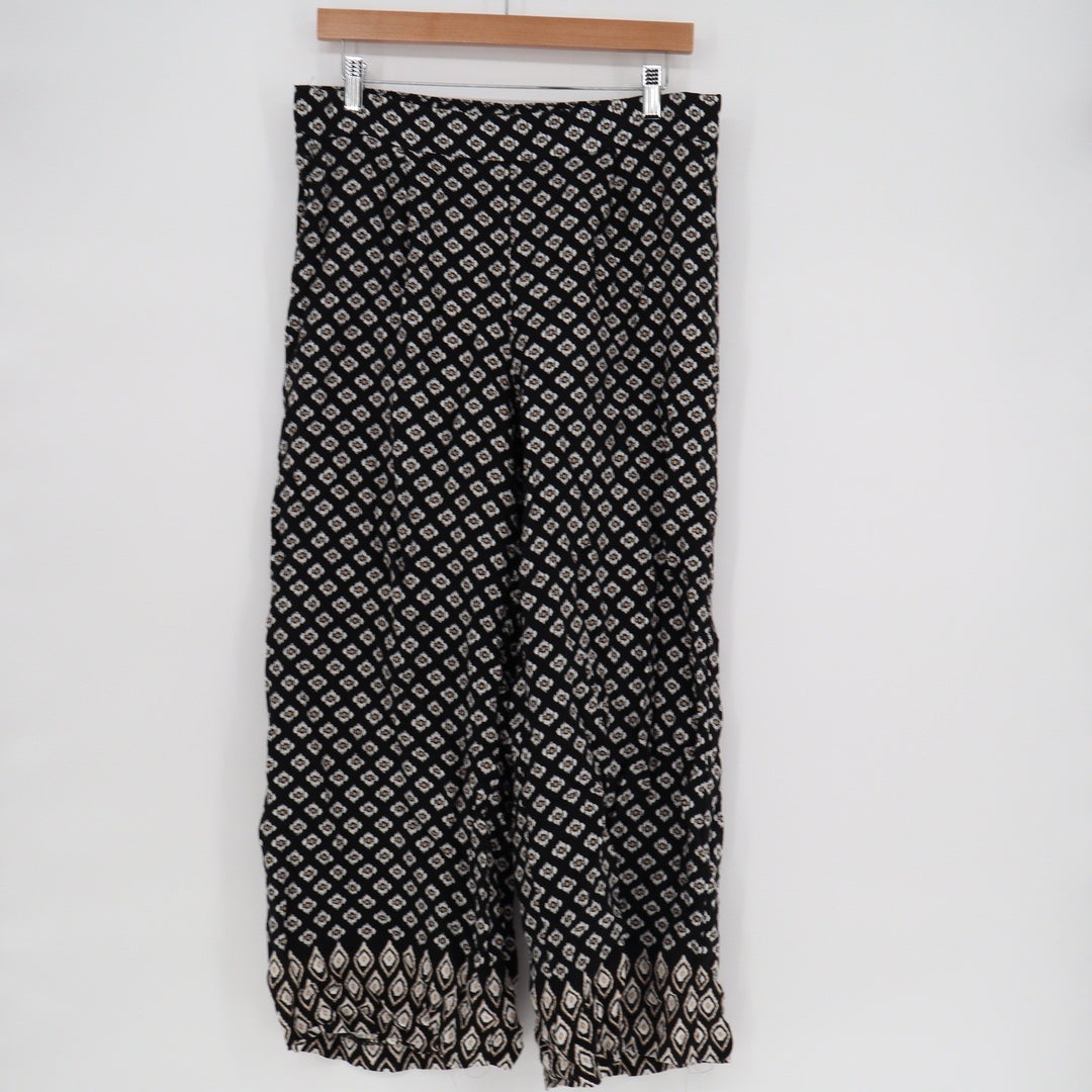 LOFT Womens Black White Geometric Diamond Print Wide Leg Viscose Pants Size L