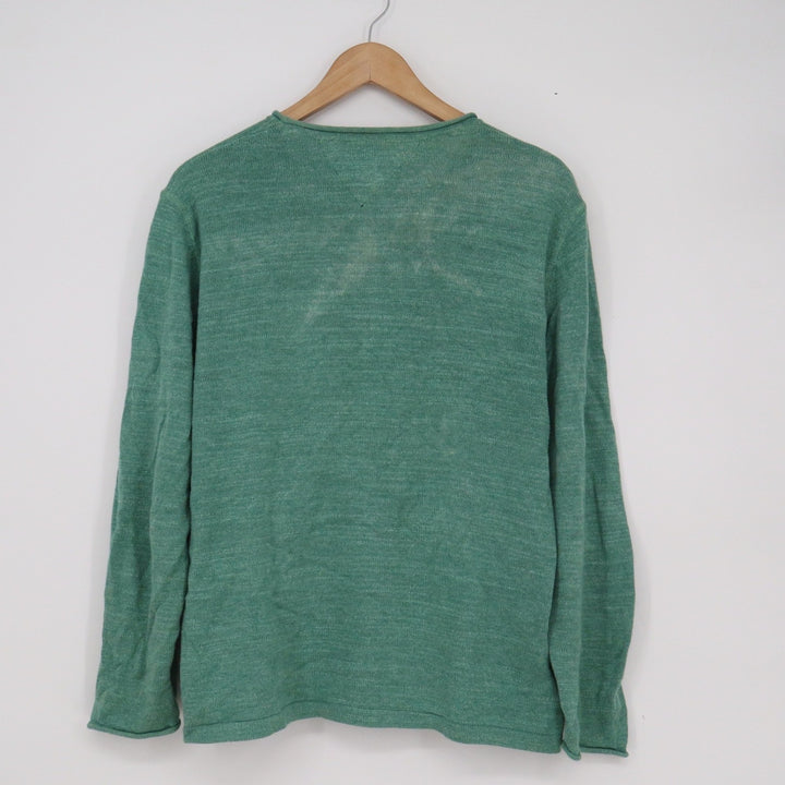 Tommy Jeans Mens XS Green Heathered Cotton Knit Crew Neck Logo Sweater