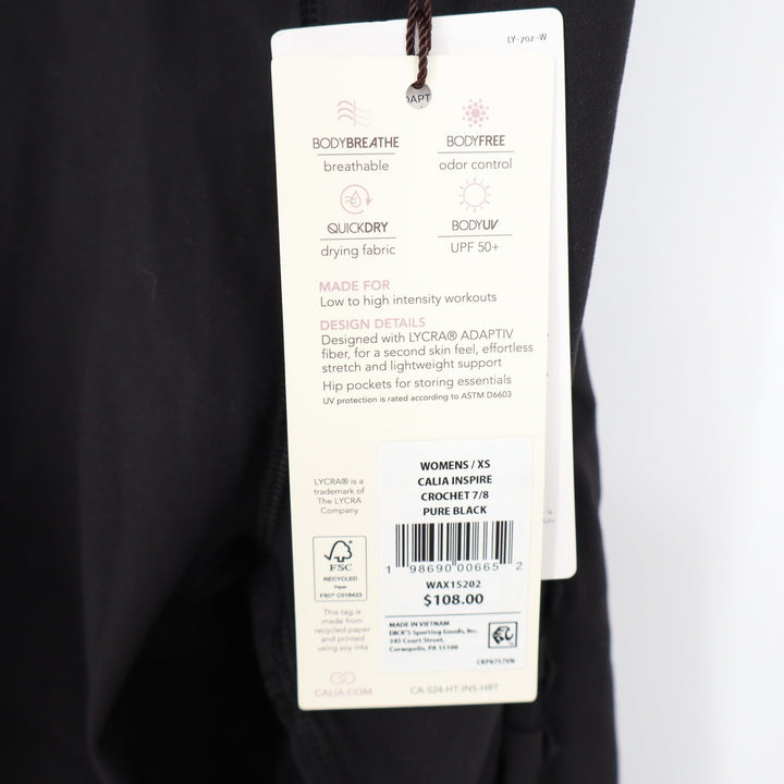 CALIA Inspire Crochet 7/8 Leggings Pure Black High Rise XS New
