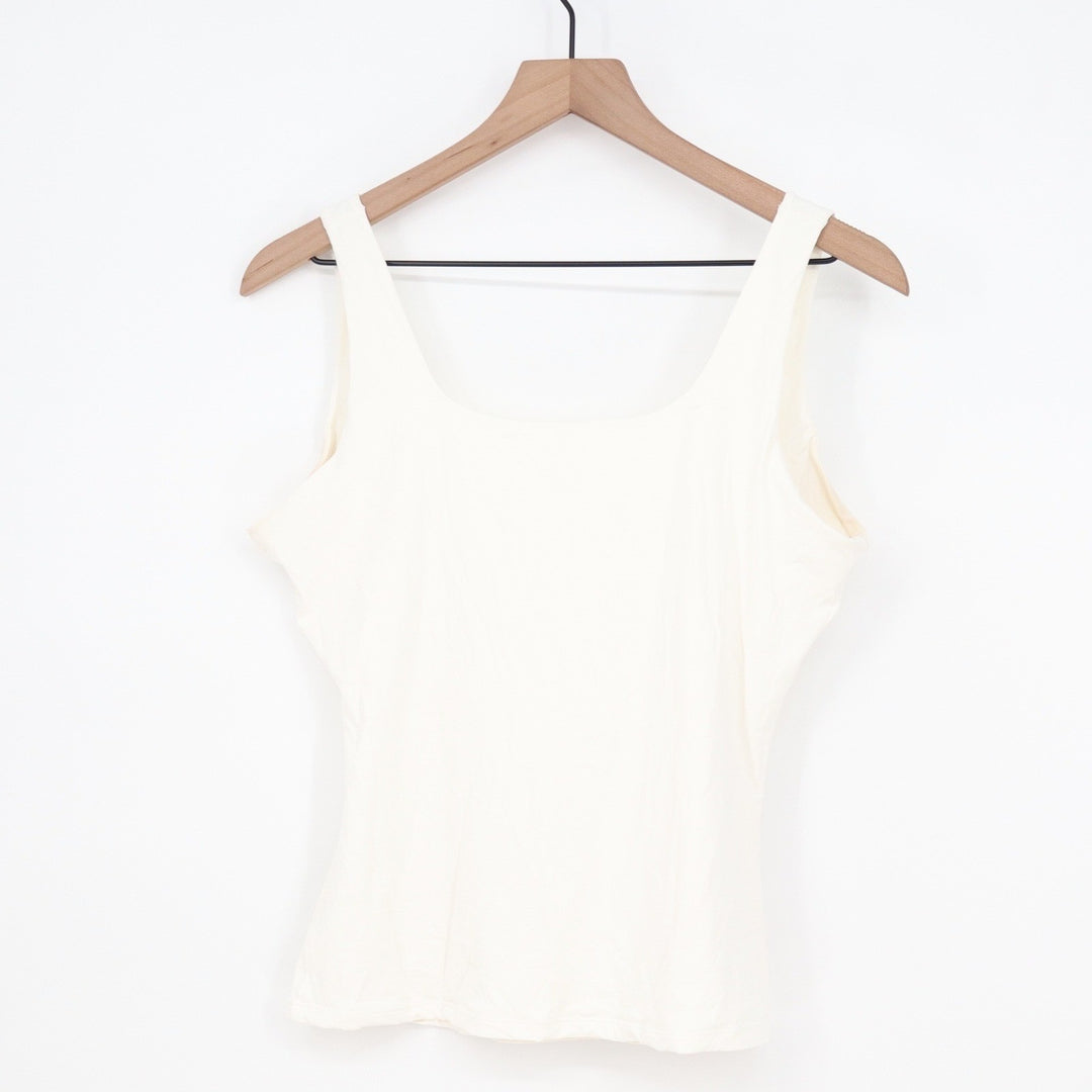 Pumiey Square Neck Tank Top Cream Off White Slim Fit Stretch Size L