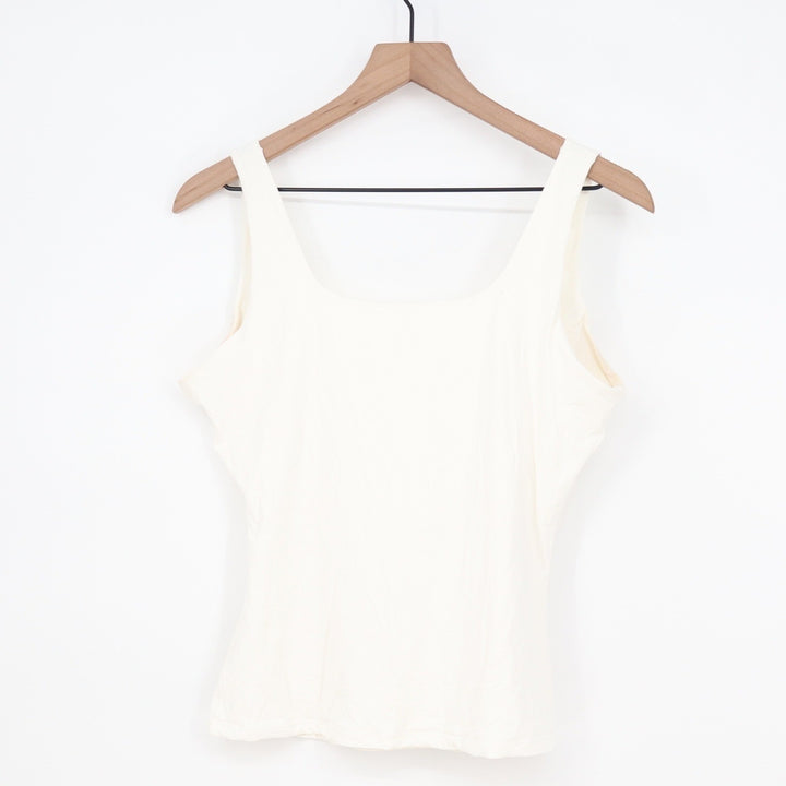 Pumiey Square Neck Tank Top Cream Off White Slim Fit Stretch Size L