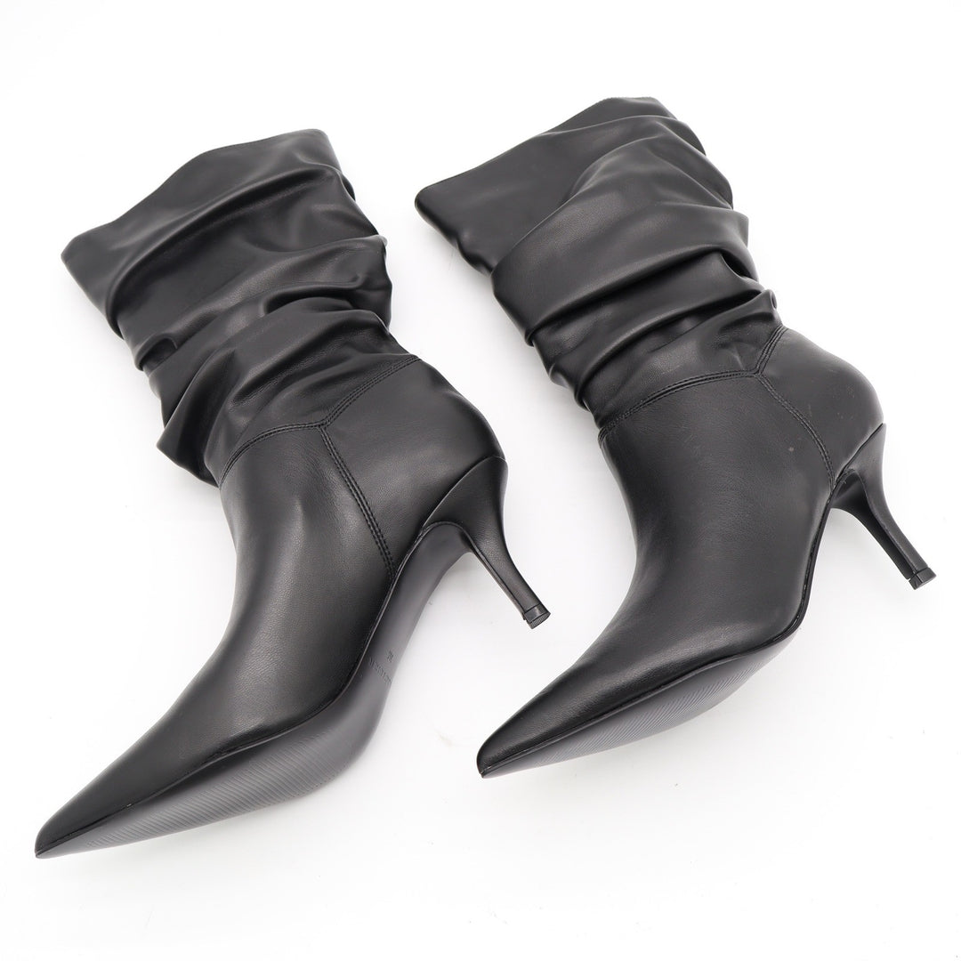 Marc Fisher Marya2 Black Slouchy Pointed Toe Kitten Heel Mid-Calf Boots 7M