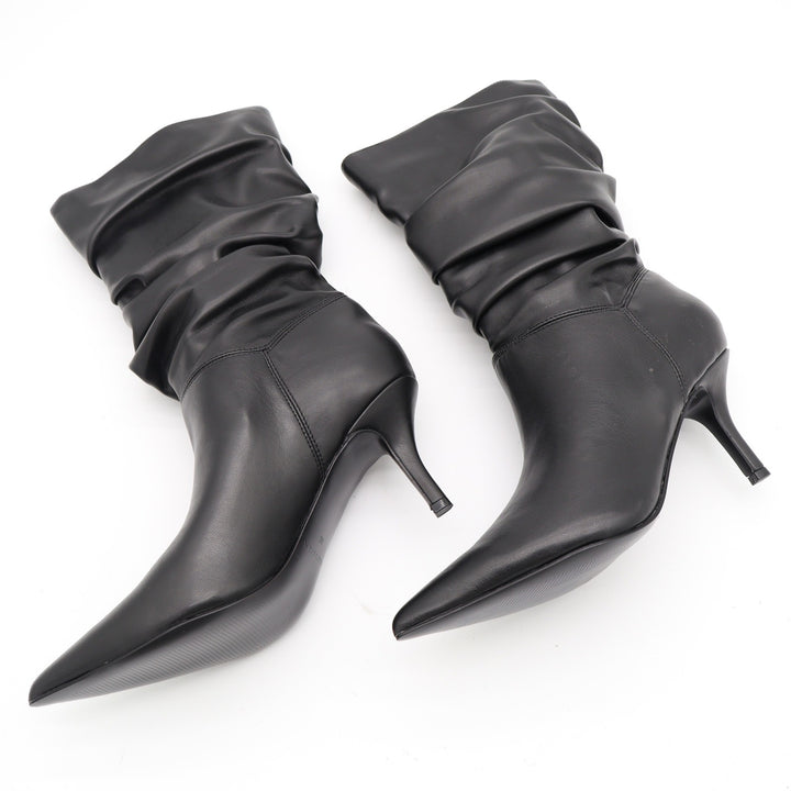 Marc Fisher Marya2 Black Slouchy Pointed Toe Kitten Heel Mid-Calf Boots 7M
