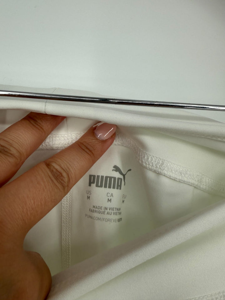 Puma Biker Shorts Womens Medium White Stretch Elastic Waist Workout Athletic