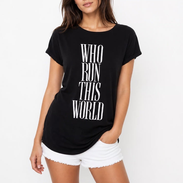 H&M Divided Who Run This World Graphic T-Shirt Black XS