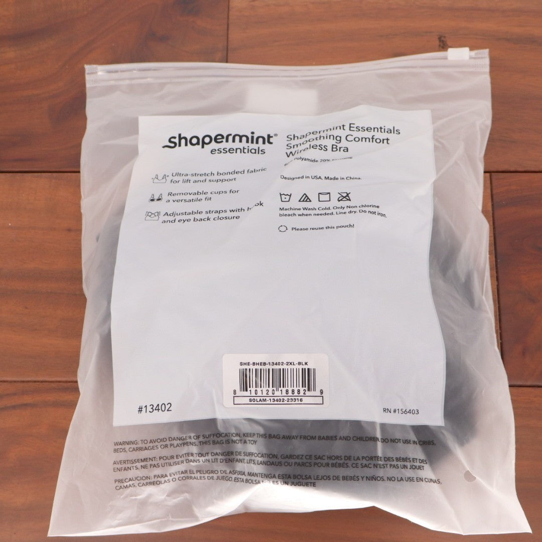 Shapermint Essentials Smoothing Comfort Wireless Bra 2XL Black Adjustable Straps