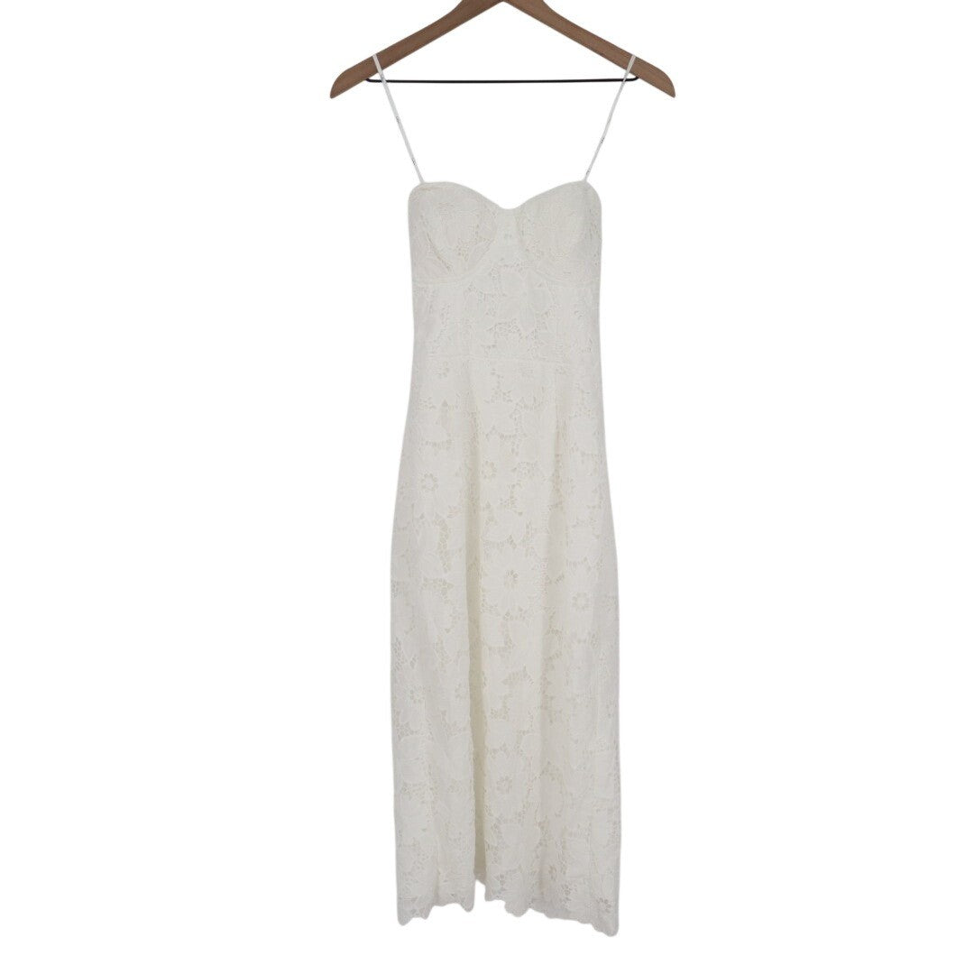Lulus Aramis Bustier Midi Dress Womens Small White Embroidered Lace Strapless