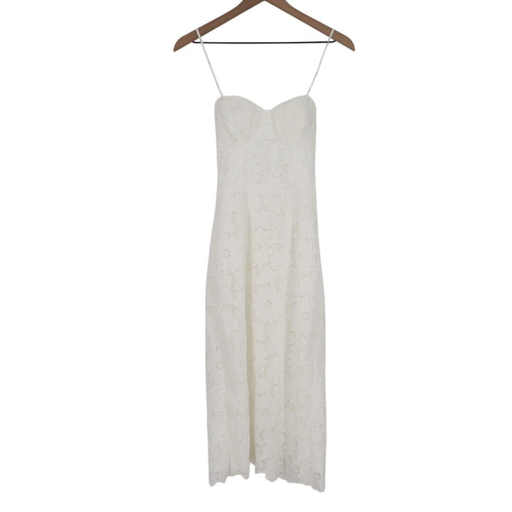 Lulus Aramis Bustier Midi Dress Womens Small White Embroidered Lace Strapless