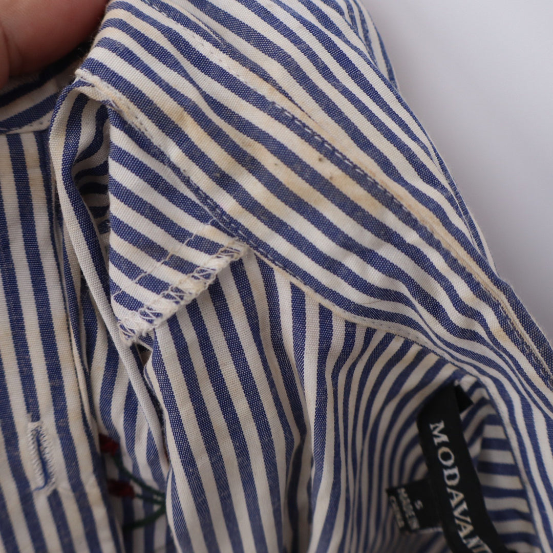 Modavanti Button Down Womens S Striped Floral Hummingbird Blue White Fair