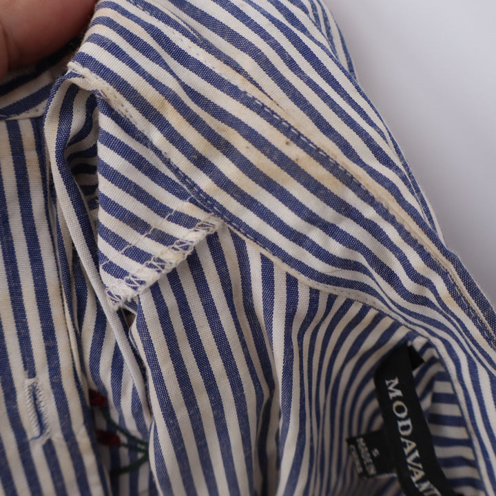 Modavanti Button Down Womens S Striped Floral Hummingbird Blue White Fair