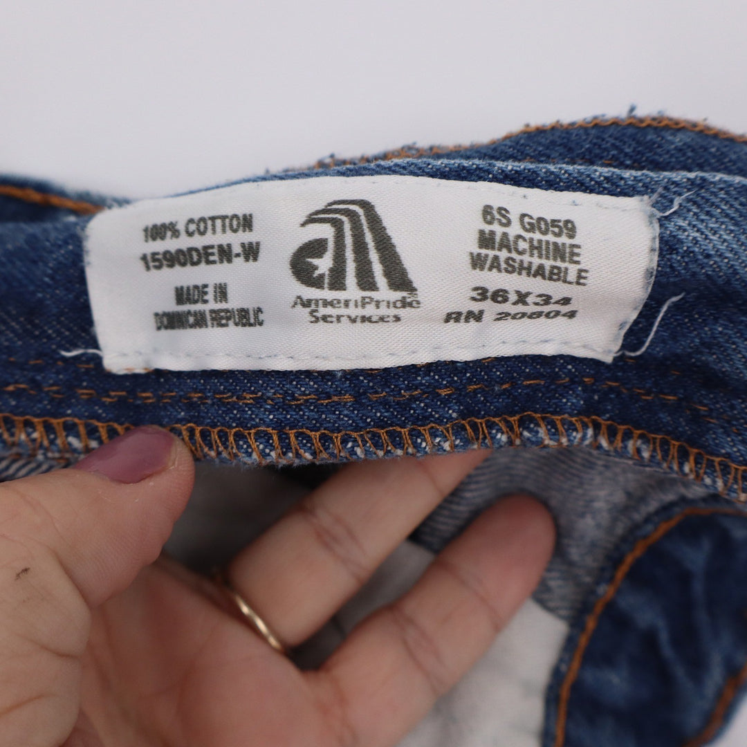AmeriPride Services Mens Blue Workwear Denim Jeans Straight Leg 34x34