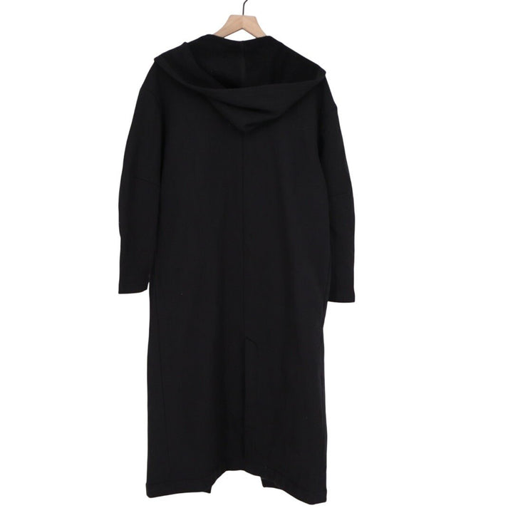 American Giant Fleece Long Coat Women XS/S Black Cotton Waist Belt Pocket Hooded