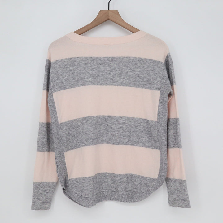 Unbranded Sweater Womens S Striped Pink Grey Long Sleeve Curved Hem Excellent