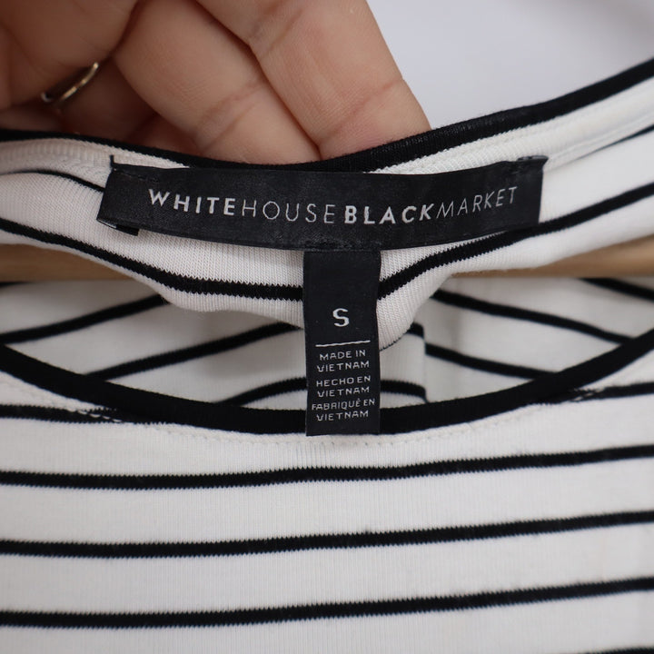 White House Black Market Top Womens S Cold Shoulder White Black Striped