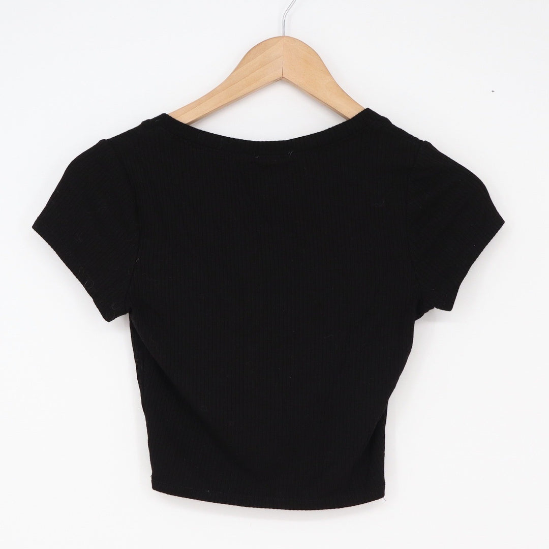Bozzolo Crop Top Womens Small Black Ribbed V-Neck Excellent