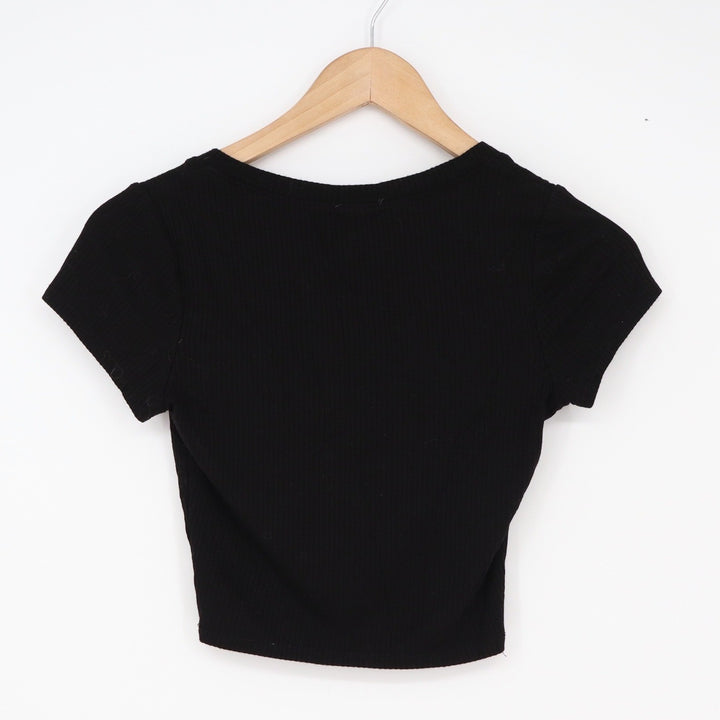 Bozzolo Crop Top Womens Small Black Ribbed V-Neck Excellent