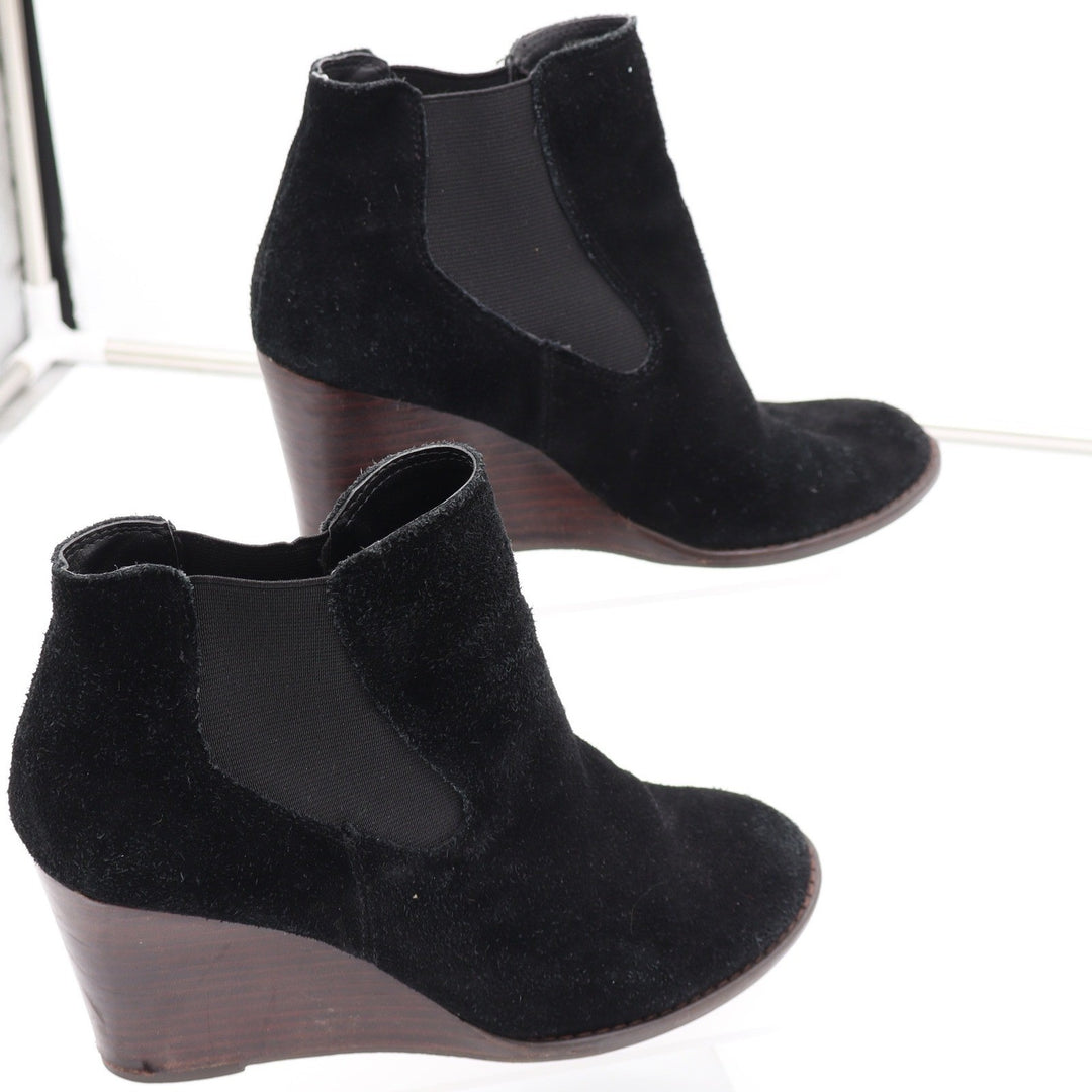 Lucky Brand LP-YAMKA Black Suede Wedge Ankle Boots Womens 6.5M Chelsea Booties